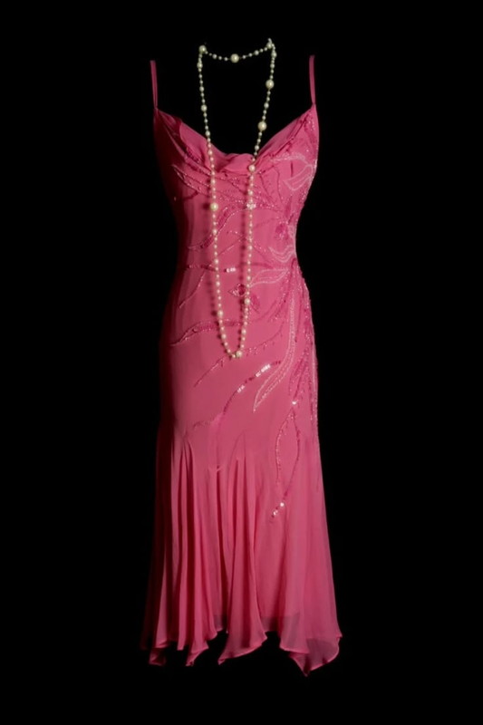 Charming Pink Chiffon Sequin Beaded Mermaid Party Dress,Spaghetti Straps Long Evening Dress D3435