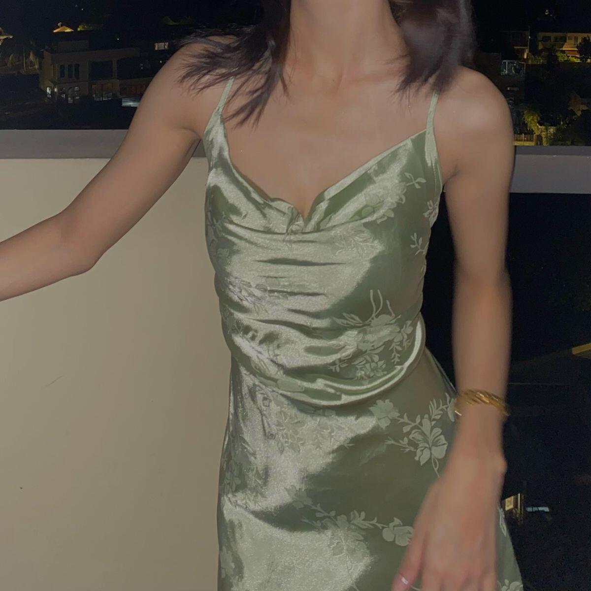 Unique Green Satin Print Floral Short 7th Grade Homecoming Dress,Spaghetti Straps A Line Mini Party Dress D4120
