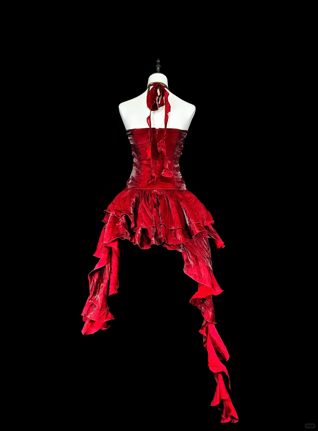 Sexy Halter Red Satin Ruffle A Line Short Birthday Dress,Formal Graduation Homecoming Dress D4040
