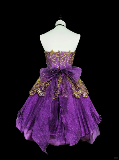 Vintage Purple Strapless Tulle Sequin A Line Short Graduation Homecoming Dress,Mini Birthday Dress D4065