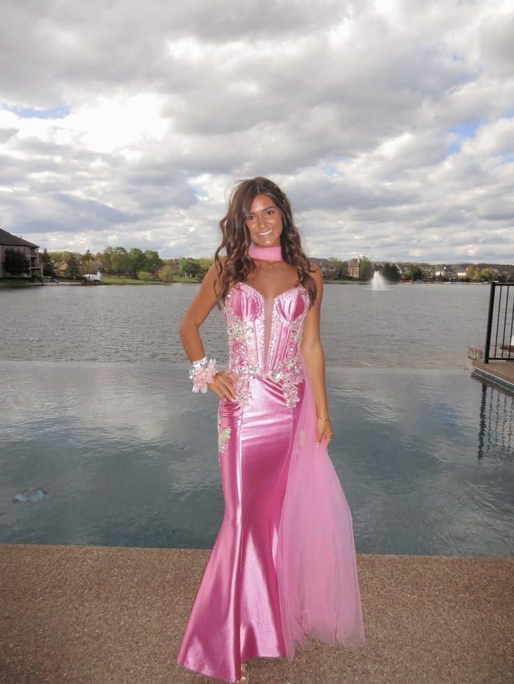Gorgeous Pink Satin Mermaid Long Party Dress Spaghetti Straps Long Wedding Guest Dress D4414