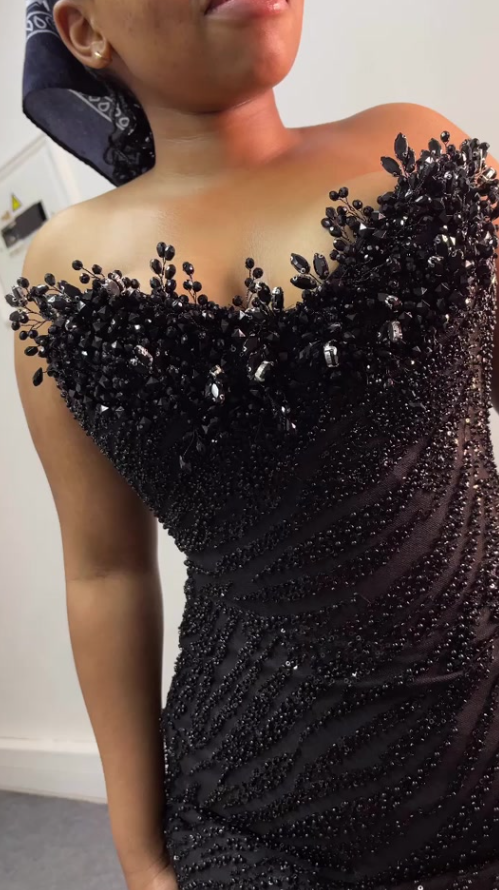 Glitter Black Strapless Sequin Beaded Mermaid Evening Dress Formal Birthday Party Gown D1163