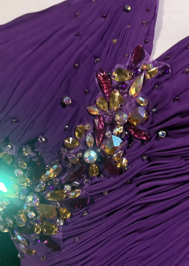 Classy One Shoulder Chiffon Pleated Beaded Mermaid Long Evening Dress Party Gown,Purple Formal Wedding Guest Dress D2060