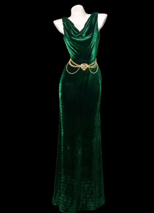 Vintage Green Sleeveless Velvet Mermaid Long Party Dress Evening Gown D2335