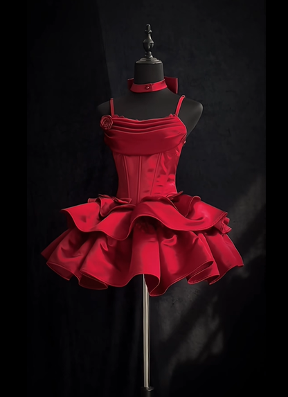Elegant Red Spaghetti Straps Layered Short Birthday Party Dress 8th Grade Homecoming Dress S653