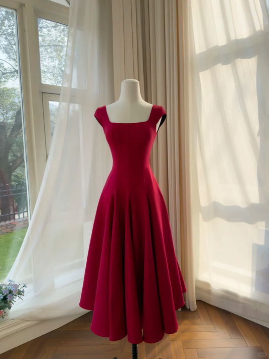 Fashion Sleeveless Satin A Line Long Wedding Guest Dress,Red Evening Dress Prom Dress D2988