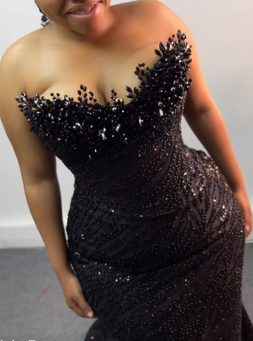 Glitter Black Strapless Sequin Beaded Mermaid Evening Dress Formal Birthday Party Gown D1163