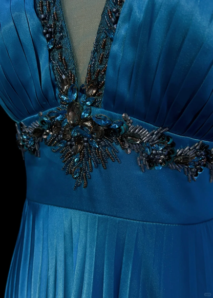 Sexy Halter Blue Satin Beaded A Line Short Homecoming Dress Birthday Dress D3364