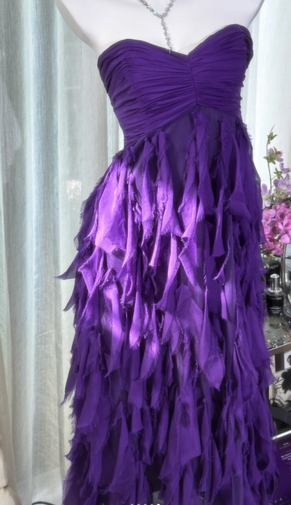 BeautifuL Sweetheart Neck Purple Chiffon Layered Long Prom Dress Formal Evening Dress D981
