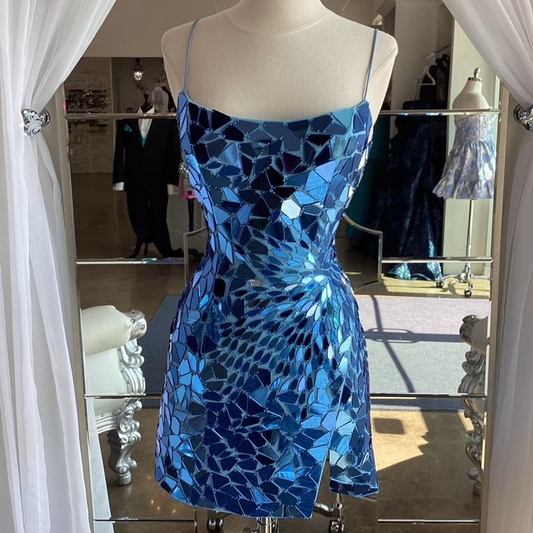 Gorgeous Blue Sequin Sheath Cocktail Dress Formal Graduation Homecoming Dress S978