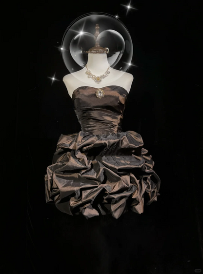 Rotrp Brown Strapless Satin Pleated A Line Short Homecoming Dress Cocktail Dress D3362