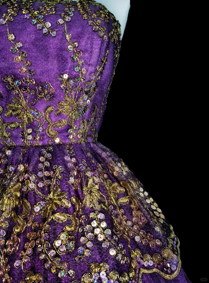 Vintage Purple Strapless Tulle Sequin A Line Short Graduation Homecoming Dress,Mini Birthday Dress D4065