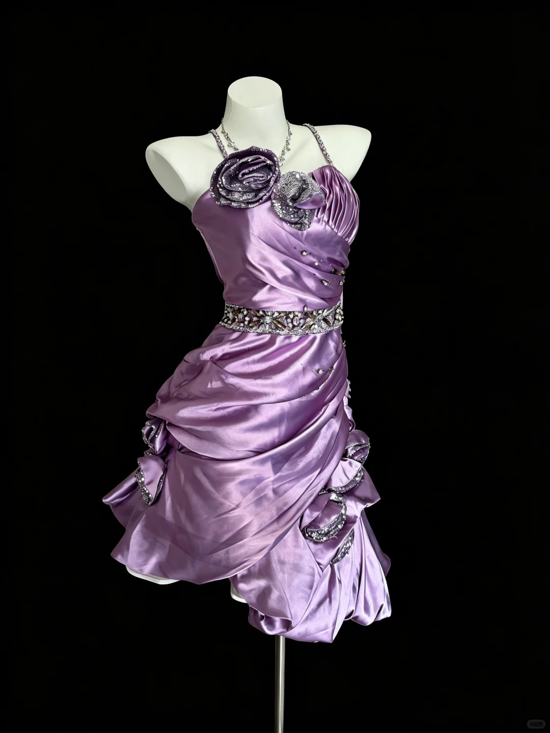 Pretty Spaghetti Straps Satin Beaded Short Party Dress Purple Short Homecoming Dress D5217