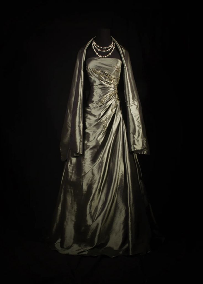 Fashion Army Green Strapless Satin Beaded Long Prom Dress Evening Dress D1973