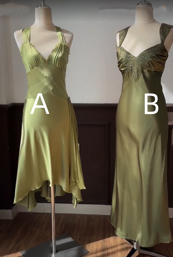 Classy Sage Green Sleeveless Satin Mermaid Party Dress Long Wedding Guest Dress D2892