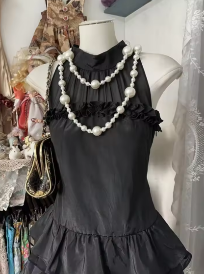 Black Vintage Halter Neck A Line Layered Mini Party Dress 6th Grade Homecoming Dress S814