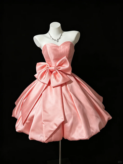 Cute Pink Satin A Line Short Homecoming Dress Sweetheart Neck Mini Birthday Outfits D5221