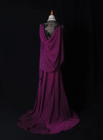 Elegant Sleeveless Purple Chiffon Lace Mermaid Long Party Dress Evening Gown With Beaded D2274