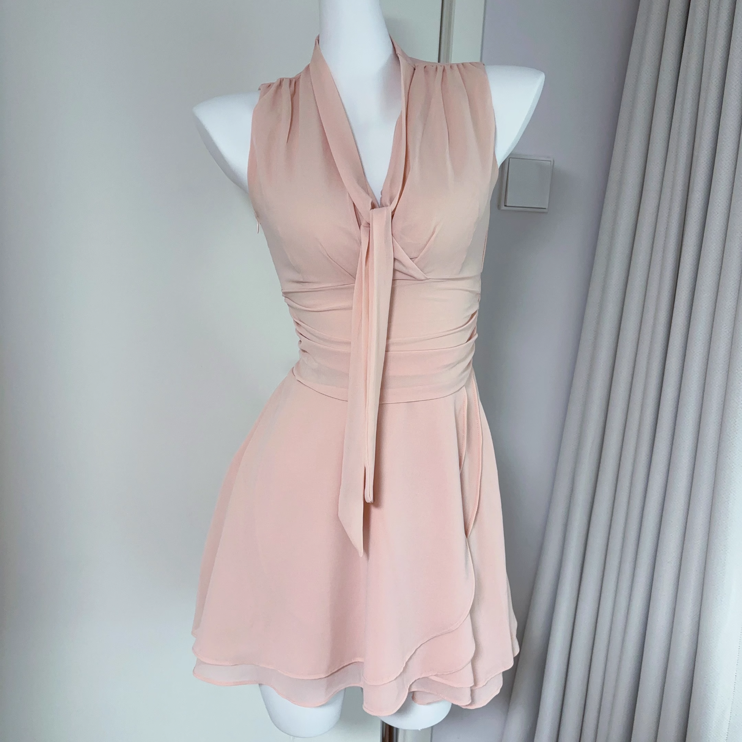 Pink Sleeveless Chiffon Short Vacation Dress Cocktail Dress S218