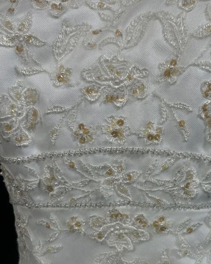 Pretty Strapless White Tulle Lace Beaded Mermaid Long Party Dress Evening Gown D2066