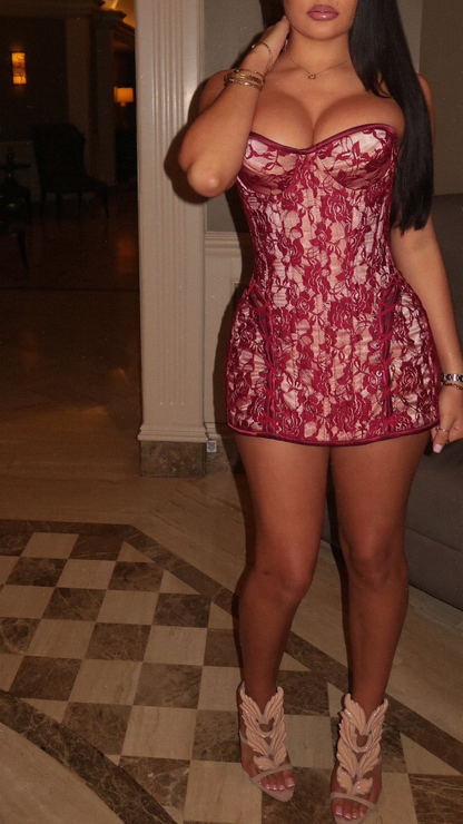 Vintage Burgundy Lace Sheath Short Homecoming Dress,Sweetheart Neck Cocktail Dress D3337