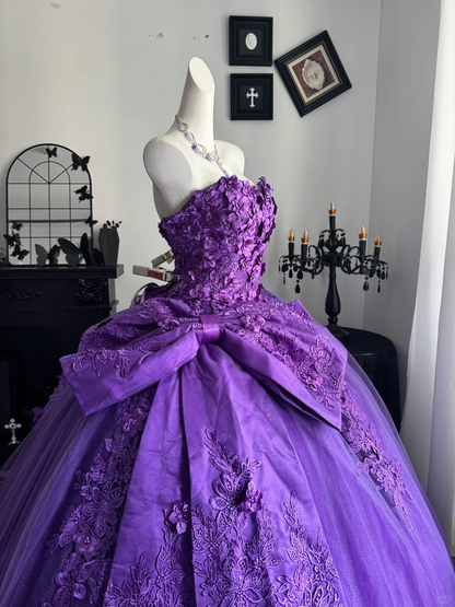 Charming Purple Off The Shoulder Tulle Appliques Sweet 16 Dress,Formal Quinceanera Dress D3721
