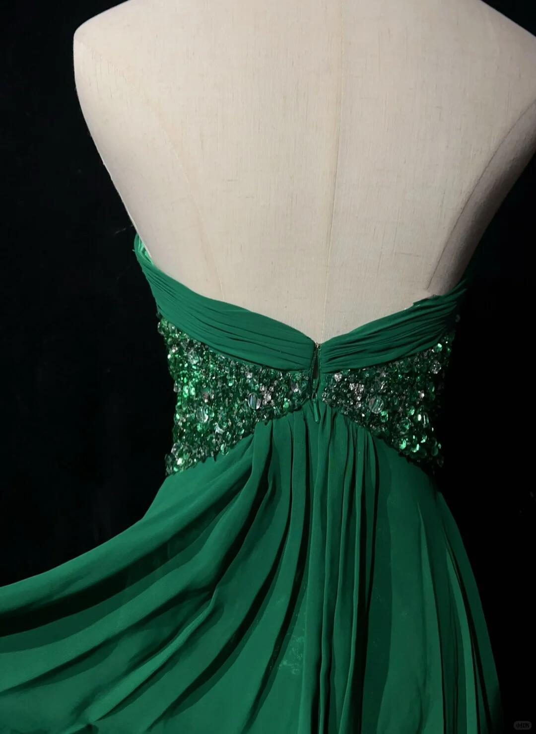 Classy Green Chiffon Pleated Beaded A Line Short 6th Grade Homecoming Dress,Strapless Short Party Dress D3374