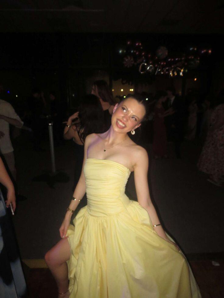 Elegant Yellow Satin Pleated Long Party Dress,Strapless Evening Gown D3449