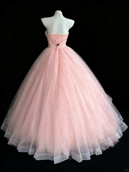 Pretty Strapless Sweet 16 Dress Pink Tulle Beaded Birthday Quinceanera Dress D5283