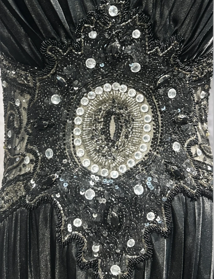 Stylish V Neck Satin Beaded Mermaid Evening Dress Long Wedding Guest Dress Prom Dress D2019