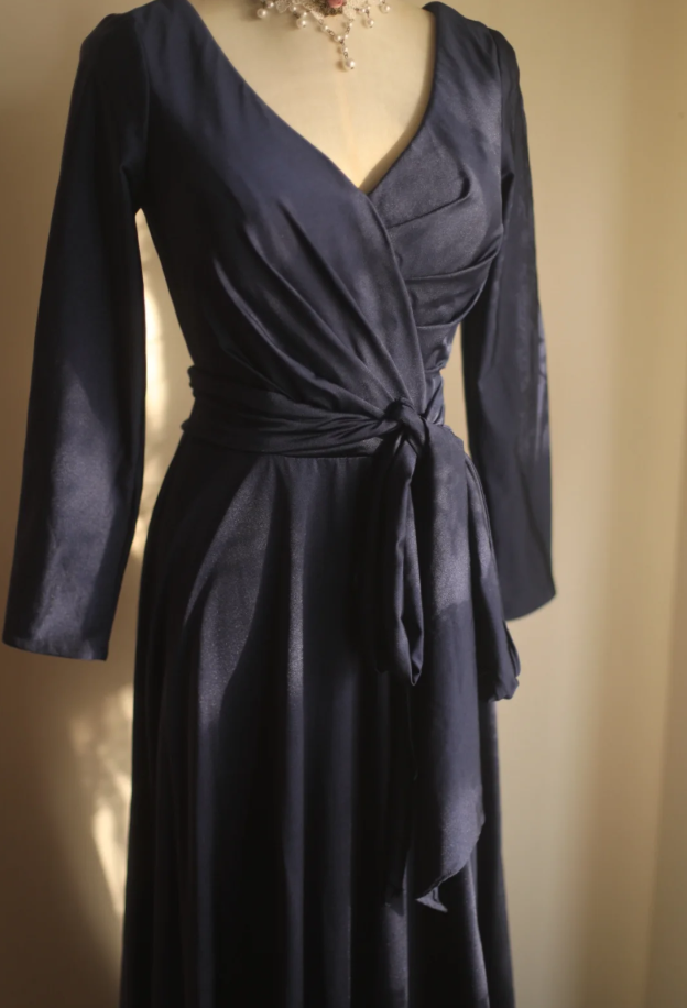 Elegant V Neck Navy Blue Satin Mermaid Long Wedding Guest Dress Formal Birthday Evening Dress D2204