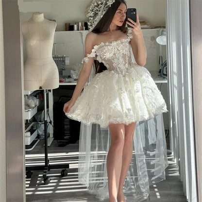 Elegant Spaghetti Straps Tulle A Line Short Homecoming Dress,White Short 15th Birthday Outfits D3804