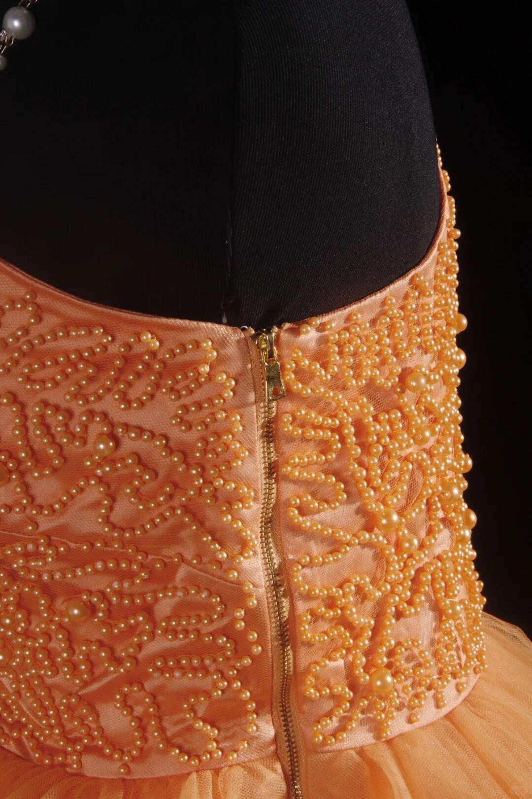 Chic One Shoulder Tulle Beaded A Line Short 7th Grade Homecoming Dress,Orange Short 17th Birthday Outfits D3325