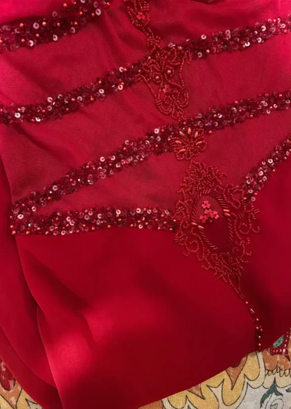 Charming Red Spaghetti Straps Chiffon Sequin Beaded Mermaid Evening Dress Long Wedding Guesrt Dress D1707