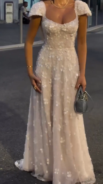 Pretty White Tulle A Line Long Party Dress Formal Prom Dresses D944