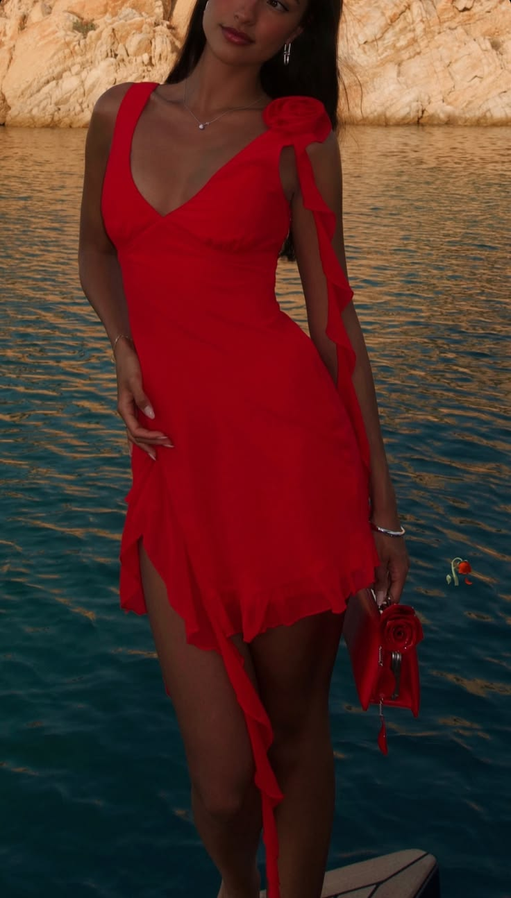 Pretty Red V Neck Chiffon A Line Short Graduation Homecoming Dress,Mini 16th Birthday Outfits D3834