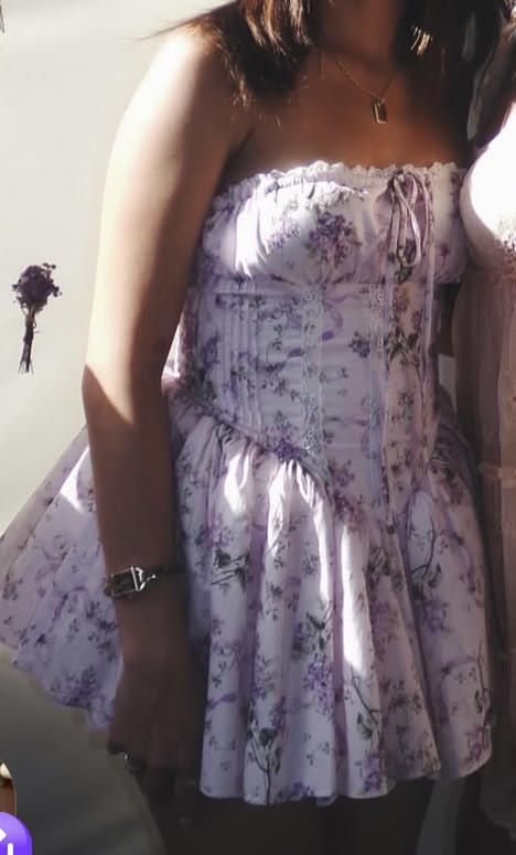Glamorous Strapless Lilac Satin Print Floral A Line Short Graduation Homecoming Dress,Mini Prom Gown D3544