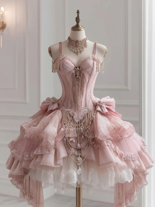 Pretty Pink Spaghetti Straps Tulle Lace Beaded A Line Short Birthday Outfits 8th Grade Homecoming Dress S760