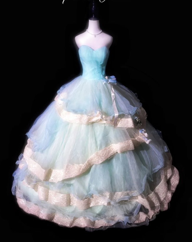Cute Sweetheart Neck Blue Tulle Layered Sweet 16 Dress Quinceanera Dress D937