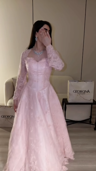 Charming Pink Satin Lace A Line Long Party Dress Birthday Prom Gown D4968