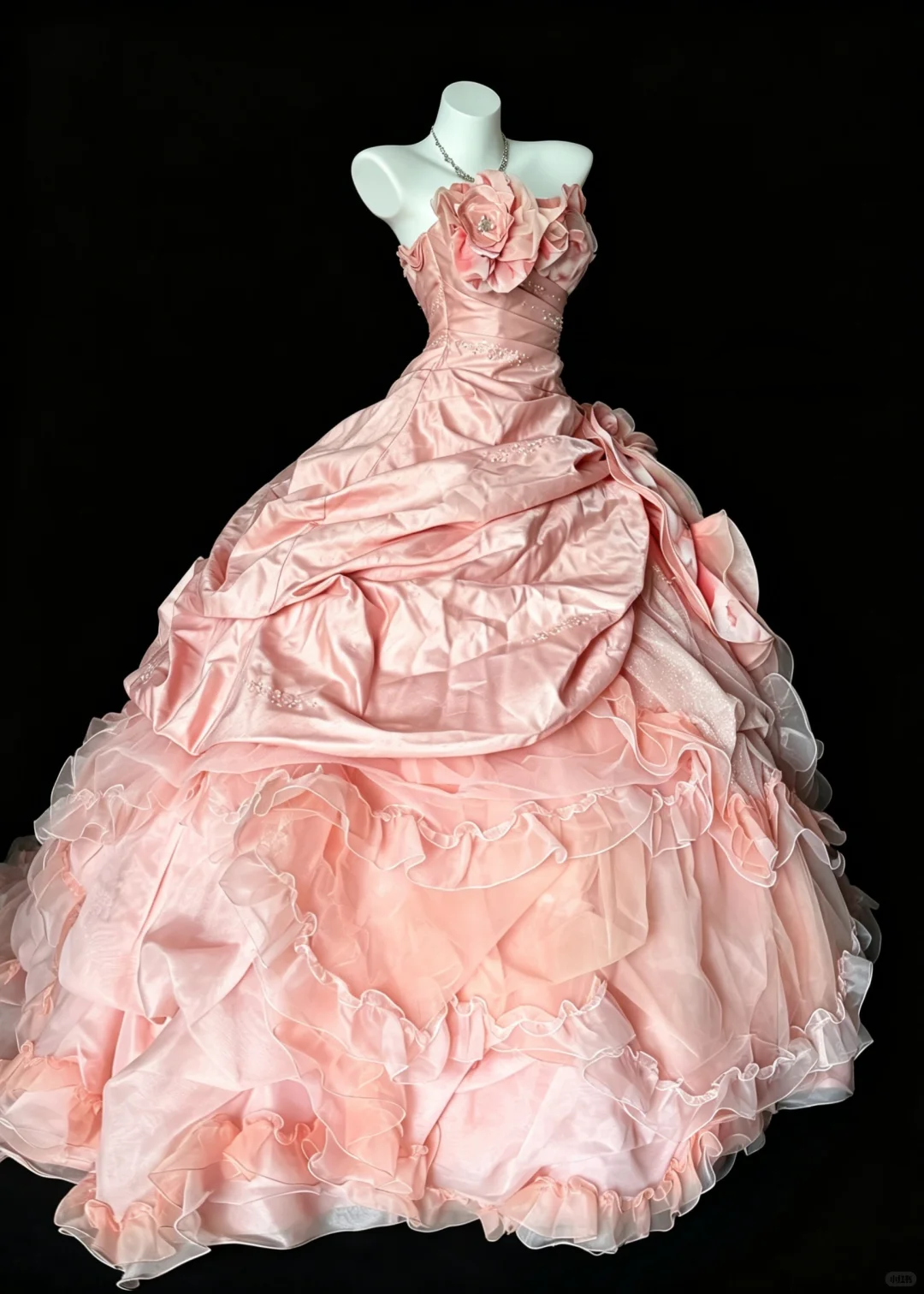 Charming Strapless Coral Orange Satin Tulle Ruffles Quinceanera Dress Sweet 16 Dress D5233