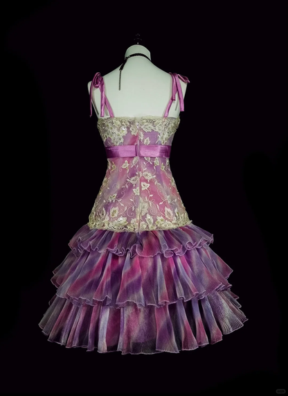 Elegant Spaghetti Straps Purple Tulle Lace Layered Short Homecoming Dress Birthday Dress D4056