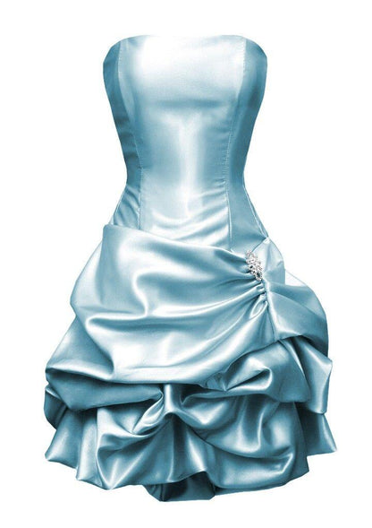 Sexy Strapless Light Blue Satin Pleated Short Graduation Homecoming Dress Birthday Outfits D3003