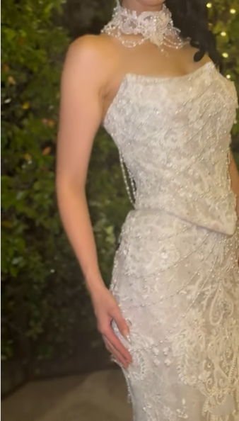 Gorgeous Strapless White Tulle Lace Beaded Mermaid Long Wedding Dress D1063