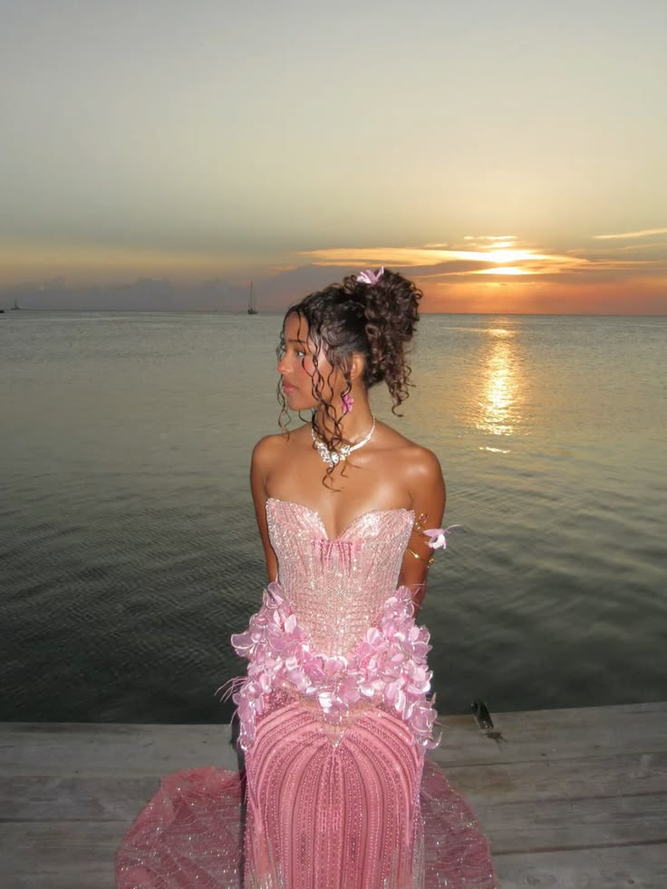 Glamorous Strapless Tulle Sequin Floral Mermaid Long Evening Dress Pink Long Birthday Prom Dress D4690