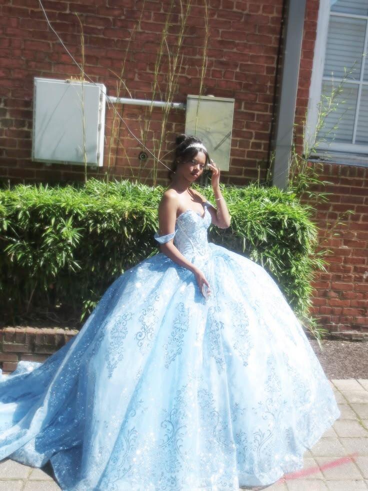 Shiny Off The Shoulder Sweet 16 Dress,Blue Tulle Sequin Birthday Quinceanera Dress D3819