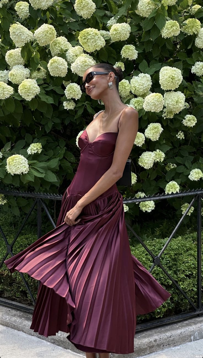 Beautiful A line Spaghetti Straps Burgundy Long Satin Party Dresses Prom Dress SD2024