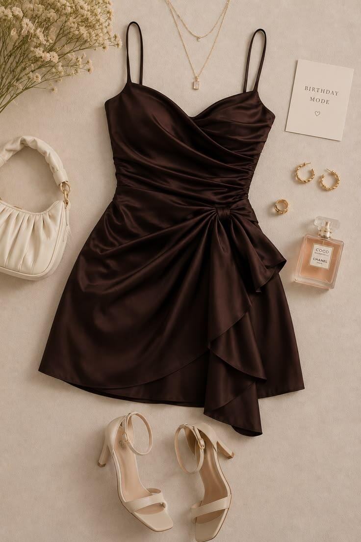 Sexy Spaghetti Straps Brown Satin A Line Short Homecoming Dress Cocktail Dress D4132