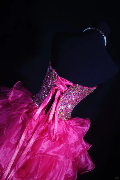 Gorgeous Sweetheart Neck Hot Pink Tulle Beaded A Line Short Homecoming Dress Cocktail Dress D3323