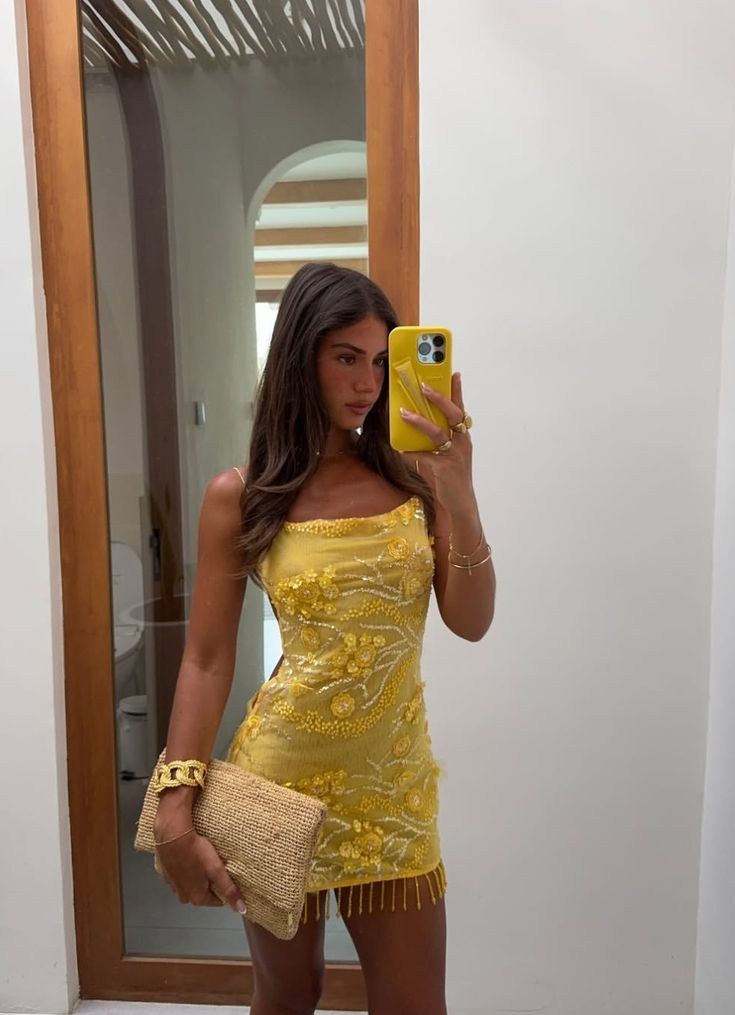 Gorgeous Yellow Satin Sequin Beaded Short Homecoming Dress,Backless Mini Party Dress D3406